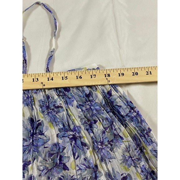 En Saison Blue Odessa Floral Pleated Babydoll Cami Top Ruffle Hem Womens Medium - Picture 10 of 13